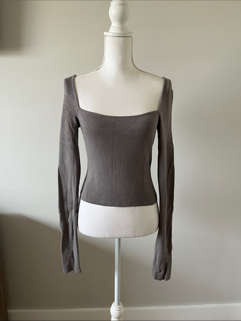 Square Neck Long Sleeve Top - Gray